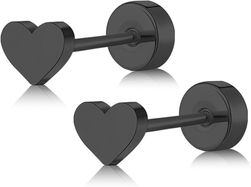 ZDE Women Flat Back Heart Earrings Non-Nickel Star Earrings Titanium Hypoallergenic Cartilage Moon Earrings Stud for Sensitive Ears Simple Classic 5mm Flat Stud Earring - Image 1